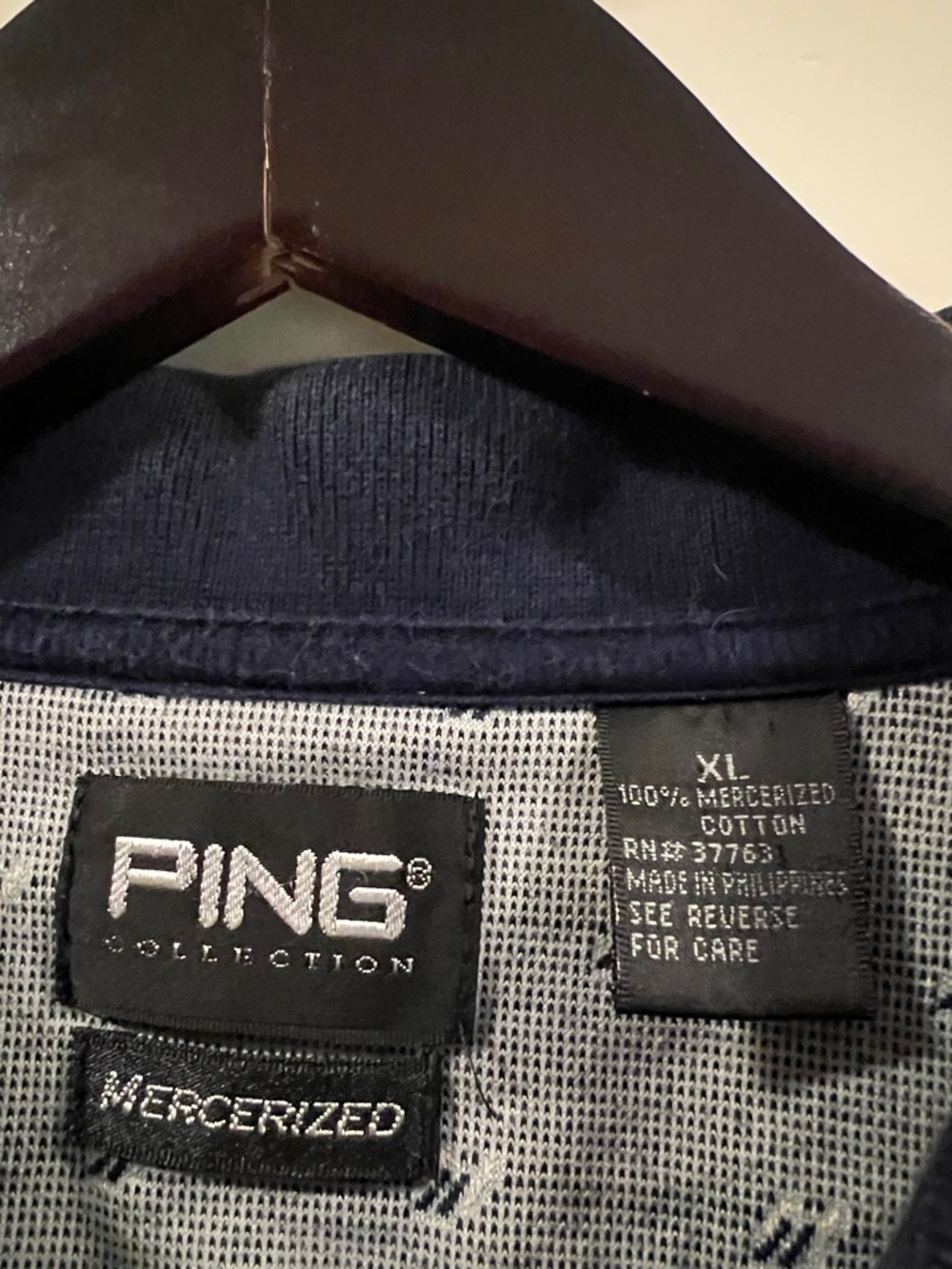 Like New PING Princeville Light Gray Golf Polo with Navy Collar and Micro Print! - Picture 3 of 11